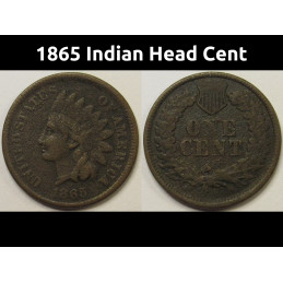 1865 Indian Head Cent - antique Civil War era issue American bronze penny