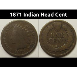 1871 Indian Head Cent - antique semi-key date American Indian penny