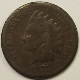 1874 Indian Head Cent - antique bertter date American Indian bronze penny