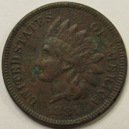 1881 Indian Head Cent - antique Old West era American bronze penny 1881 Indian Head Cent - antique Old West era American bronze penny