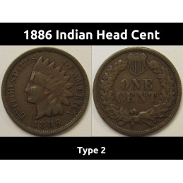 1886 Indian Head Cent - Type 2 - antique scarce American Indian penny