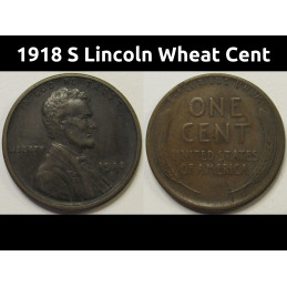 1918 S Lincoln Wheat Cent - antique San Francisco mintmark antique penny