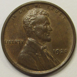 1920 Lincoln Wheat Cent - antique uncirculated American bronze penny 1920 Lincoln Wheat Cent - antique uncirculated American bronze penny