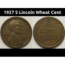 1927 S Lincoln Wheat Cent - antique San Francisco mintmark wheat penny