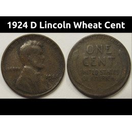 1924 D Lincoln Wheat Cent - antique Denver mintmark American penny