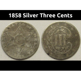 1858 Silver Three Cents - antique pre Civil War era small silver coin