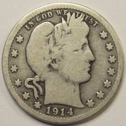 1914 D Barber Quarter - antique better condition Denver mintmark silver quarter 1914 D Barber Quarter - antique better condition Denver mintmark silver quarter