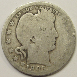 1905 Barber Quarter - antique better date silver American coin 1905 Barber Quarter - antique better date silver American coin