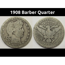1908 Barber Quarter - antique American silver quarter