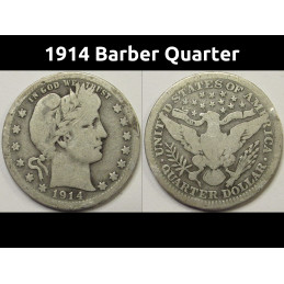 1914 Barber Quarter - better condition antique American silver coin