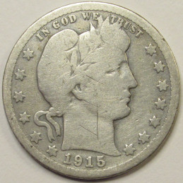 1915 D Barber Quarter - antique Denver mintmark American silver quarter 1915 D Barber Quarter - antique Denver mintmark American silver quarter