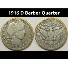 1916 D Barber Quarter - Denver mintmark American silver quater