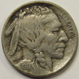 1914 Buffalo Nickel - antique better grade second year of issue American coin 1914 Buffalo Nickel - antique better grade second year of issue American coin