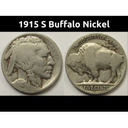 1915 S Buffalo Nickel - antique San Francisco mintmark better date five cent coin