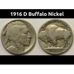 1916 D Buffalo Nickel - antique Denver mintmark American Indian coin