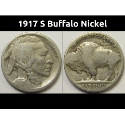 1917 S Buffalo Nickel - antique San Francisco mintmark American Indian coin