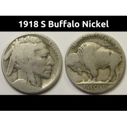1918 S Buffalo Nickel - antique San Francisco mintmark five cent coin