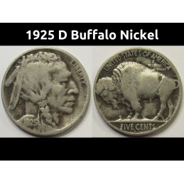 1925 D Buffalo Nickel - antique Denver mintmark American Indian coin
