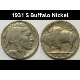 1931 S Buffalo Nickel - antique San Francisco mintmark five cent coin