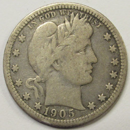 1905 O Barber Quarter - antique New Orleans mint better condition silver coin 1905 O Barber Quarter - antique New Orleans mint better condition silver coin