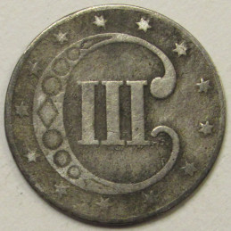 1853 Silver Three Cents - antique small silver odd denomination coin