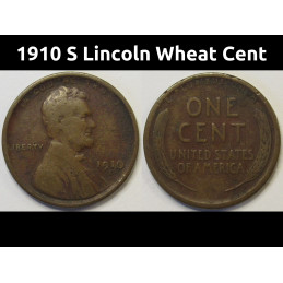 1910 S Lincoln Wheat Cent - antique San Francisco mintmark American wheat penny