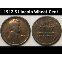 1912 S Lincoln Wheat Cent - antique San Francisco mintmark American wheat penny