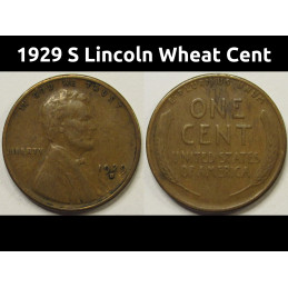 1929 S Lincoln Wheat Cent - antique San Francisco mintmark wheat penny