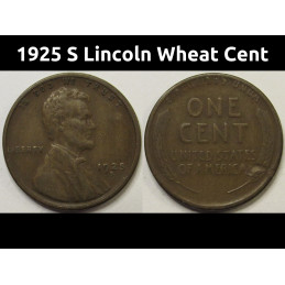 1925 S Lincoln Wheat Cent - antique San Francisco mintmark American wheat penny