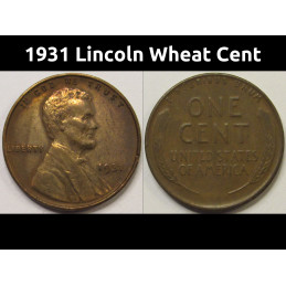1931 Lincoln Wheat Cent - antique Great Depression era American wheat penny