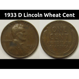 1933 D Lincoln Wheat Cent - antique Denver mintmark Great Depression era penny