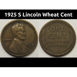 1925 S Lincoln Wheat Cent - antique San Francisco mintmark penny