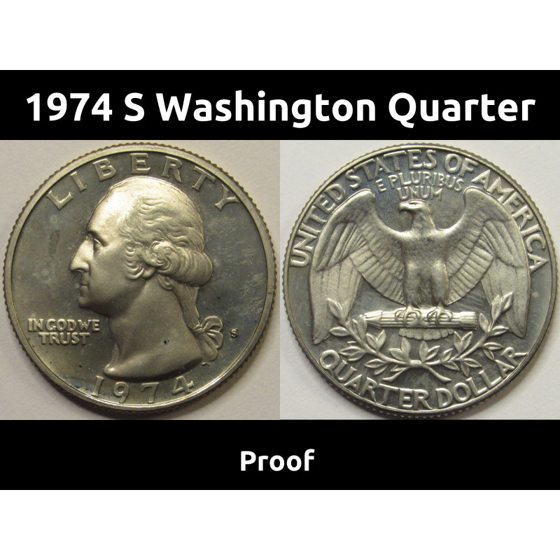 1974 S Washington Quarter - Proof - vintage San Francisco mintmark coin 1974 S Washington Quarter - Proof - vintage San Francisco mintmark coin