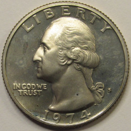 1974 S Washington Quarter - Proof - vintage San Francisco mintmark coin 1974 S Washington Quarter - Proof - vintage San Francisco mintmark coin