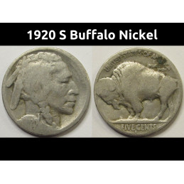 1920 S Buffalo Nickel - antique San Francisco mintmark five cent coin