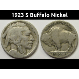 1923 S Buffalo Nickel - antique San Francisco mintmark five cent coin