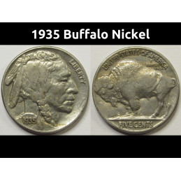 1935 Buffalo Nickel - antique better condition American Indian five cent coin