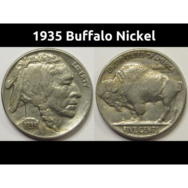 1935 Buffalo Nickel - antique better condition American Indian five cent coin 1935 Buffalo Nickel - antique better condition American Indian five cent coin