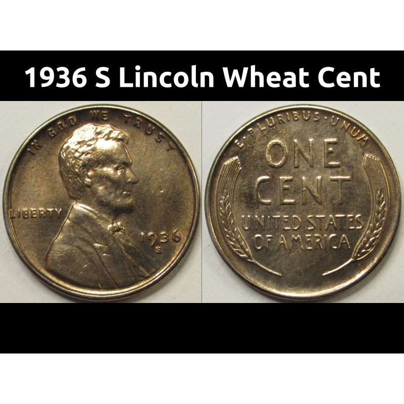 1936 S Lincoln Wheat Cent - antique San Francisco mintmark wheat penny 1936 S Lincoln Wheat Cent - antique San Francisco mintmark wheat penny
