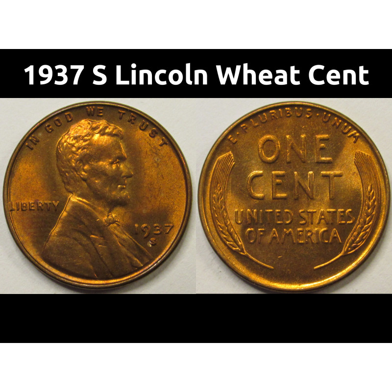 1937 S Lincoln Wheat Cent - antique higher grade S mintmark wheat penny 1937 S Lincoln Wheat Cent - antique higher grade S mintmark wheat penny