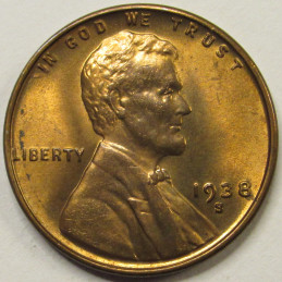 1938 S Lincoln Wheat Cent - antique uncirculated S mintmark wheat penny 1938 S Lincoln Wheat Cent - antique uncirculated S mintmark wheat penny