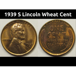 1939 S Lincoln Wheat Cent - antique S mintmark uncirculated wheat penny