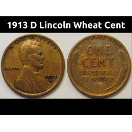 1913 D Lincoln Wheat Cent - antique Denver mintmark American wheat penny