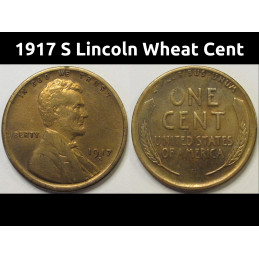 1917 S Lincoln Wheat Cent - antique san Francisco mintmark wheat penny