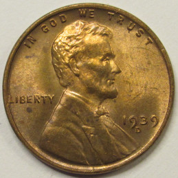 1939 D Lincoln Wheat Cent - antique uncirculated Denver mintmark wheat penny 1939 D Lincoln Wheat Cent - antique uncirculated Denver mintmark wheat penny