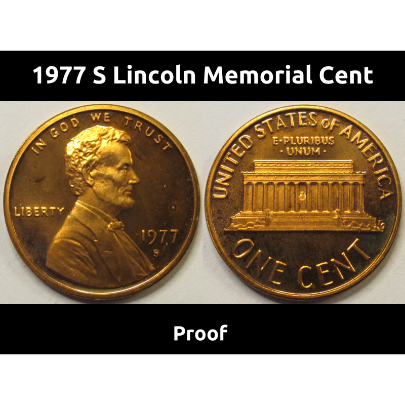 1977 S Lincoln Memorial Cent - Proof - American S mintmark penny 1977 S Lincoln Memorial Cent - Proof - American S mintmark penny