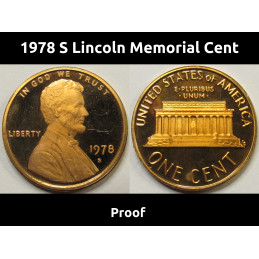 1978 S Lincoln Memorial Cent - Proof - San Francisco mintmark penny