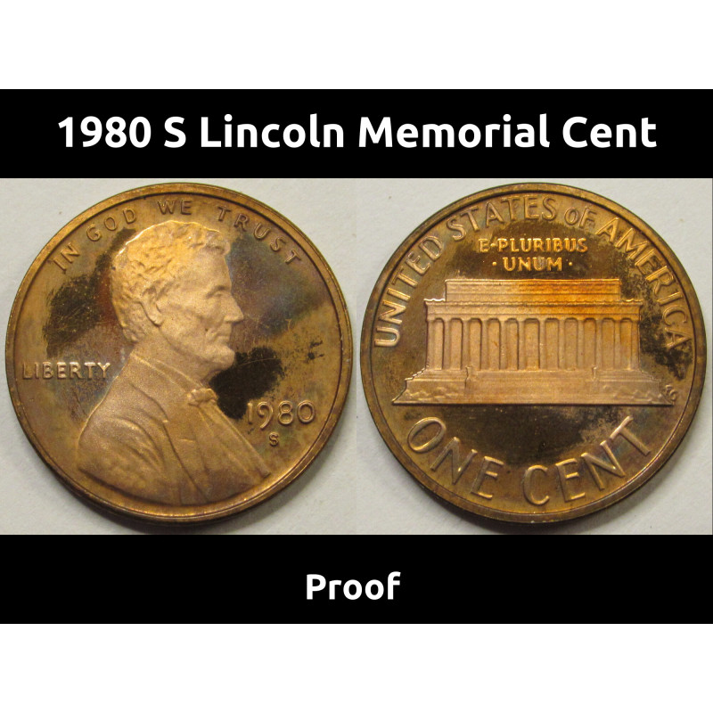 1980 S Lincoln Memorial Cent - Proof - vintage S mintmark penny 1980 S Lincoln Memorial Cent - Proof - vintage S mintmark penny