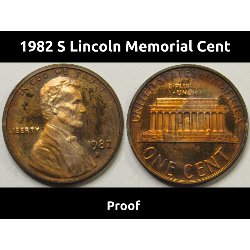 1982 S Lincoln Memorial Cent - Proof - vintage American S mintmark penny 1982 S Lincoln Memorial Cent - Proof - vintage American S mintmark penny