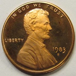 1983 S Lincoln Memorial Cent - Proof - S mintmark American penny 1983 S Lincoln Memorial Cent - Proof - S mintmark American penny
